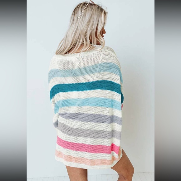 Multicolored Striped Knit Top with Chest Pocket - Picture 2 of 3